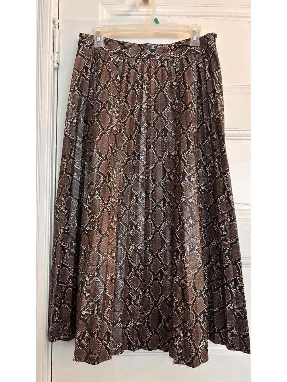 Zara Snake Print Pleated Midi Skirt-Brown Print | Flowy Statement Piece - Size L - Picture 8 of 8